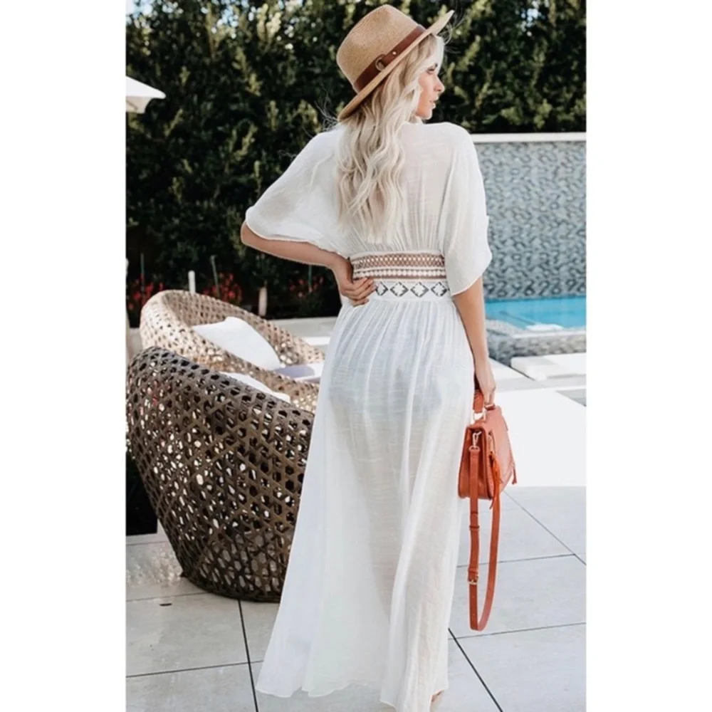 LAST 1️⃣🌻New Beautiful White Bohemian Tie Front Open Style Kimono,Lace - Picture 10 of 10